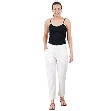 Joyful Bunny Cotton Lycra Stretch Cigarette Pants for Women (Partially Elasticized Waist)